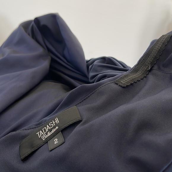 TADASHI Collection Ruched Taffeta Gown Navy Blue Size 2 - Picture 11 of 13